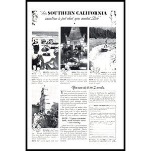 1934 Southern California Vacation Booklet Vintage Print Ad Chinese Theater Photo